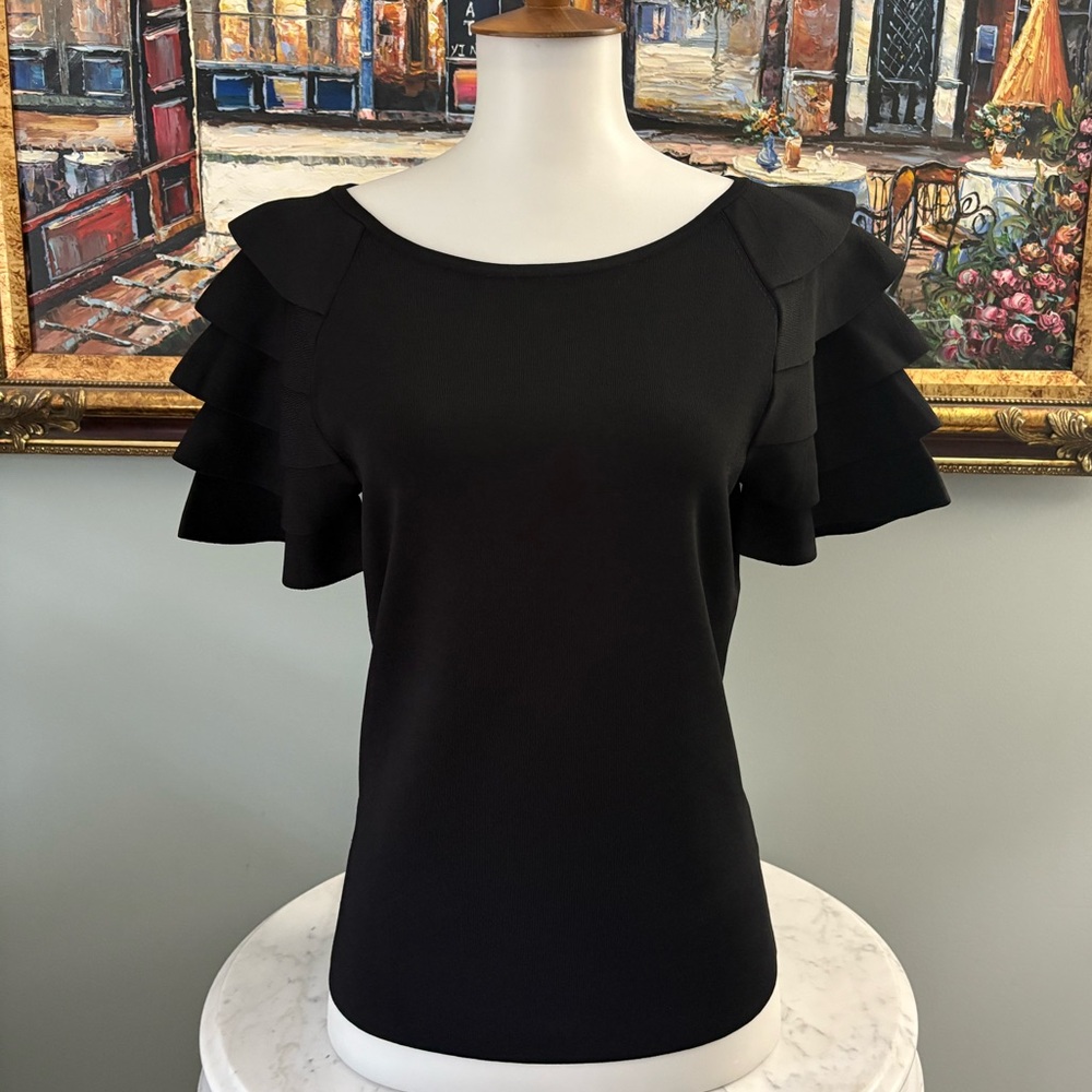 Carlisle Black Tiered Ruffle Short Sleeve Top Size S